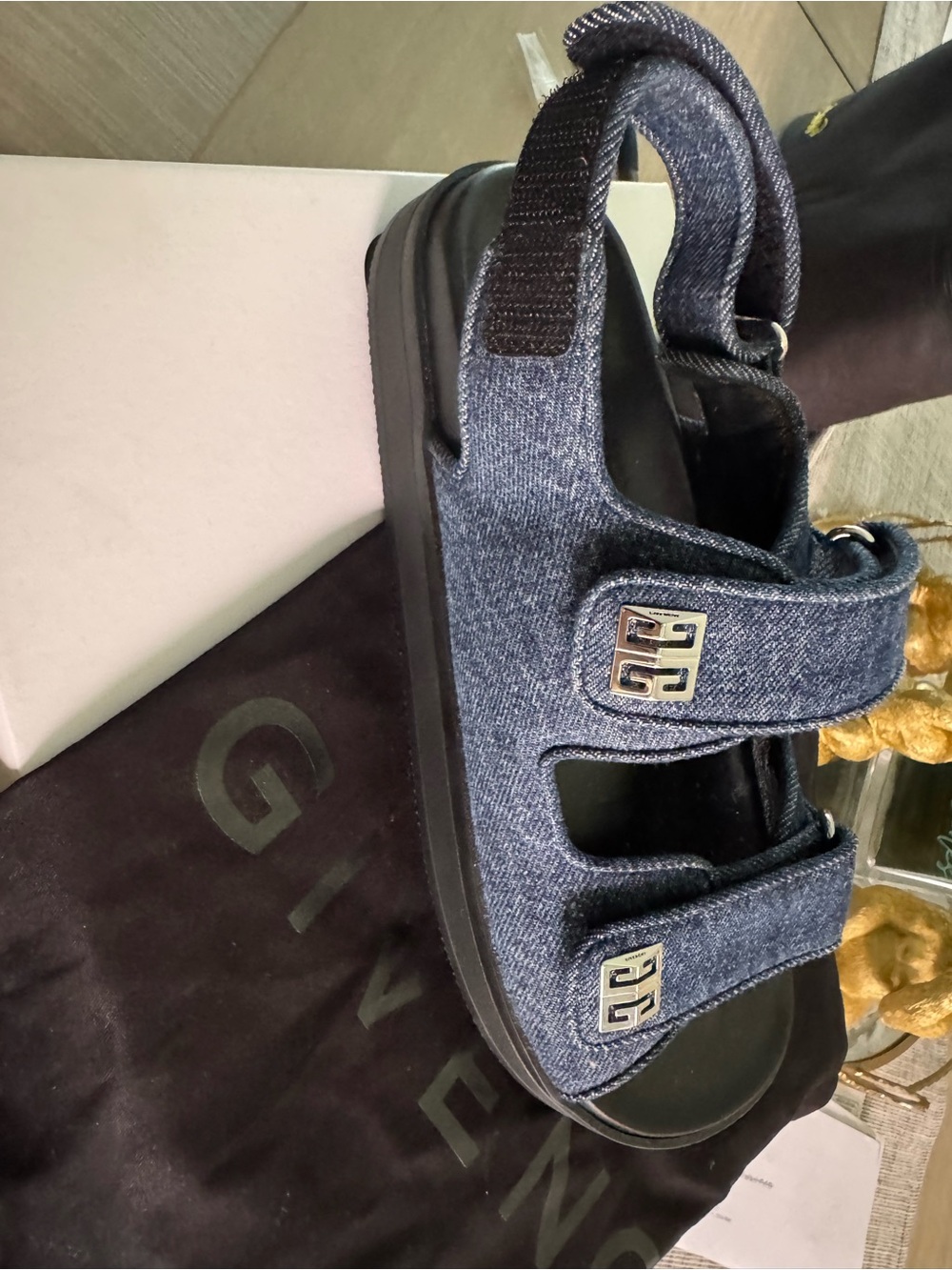 Givenchy Dark Blue Flat Strap Sandals